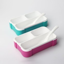 Bento Lunch Box Green 540ML 3 Comp + spork Leakproof  BPA Free Microwavable