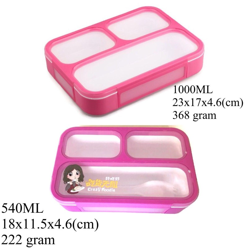 Bento Lunch Box Pink 1000ML + 540ML Leakproof  BPA Free Microwavable