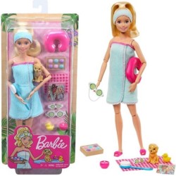 Barbie Wellness Spa Doll Blonde with Puppy and 9 Accessories GJG55 Toys Gift