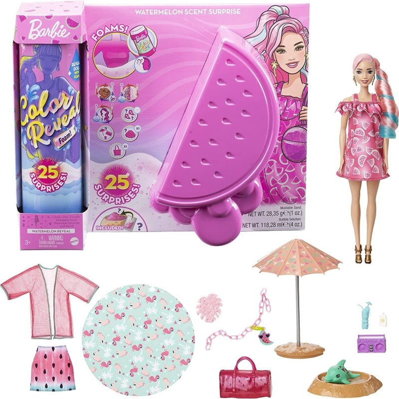 Barbie Ultimate Color Reveal Foam Doll - Watermelon Scent 25 Surprises ...
