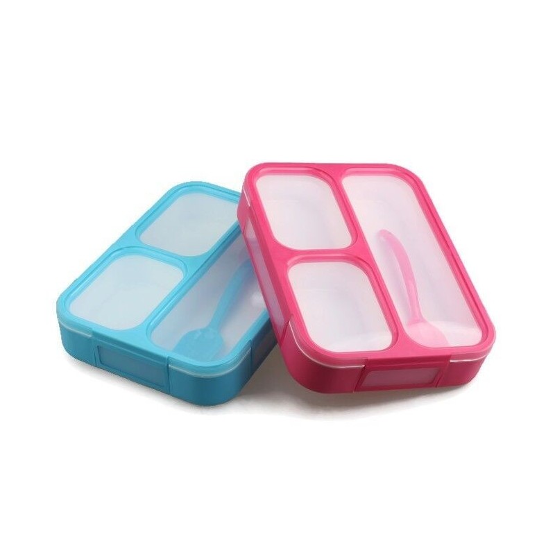 Bento Lunch Box Blue + Pink 1000ML 3 Comp + spoon Leakproof BPAFree Microwavable