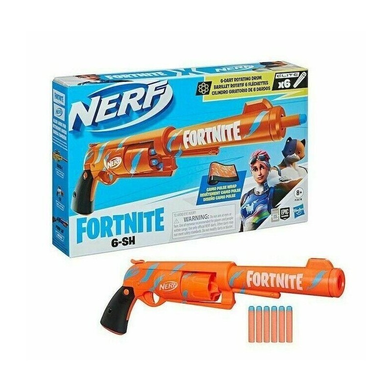 Nerf Fortnite 6-SH Dart Blaster Camo Pulse Wrap Revolver Hammer 8+ Toy Gun Fire