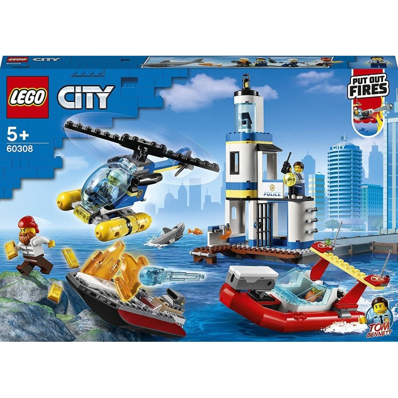 Lego City 60308 Seaside Police and Fire Mission Helicopter Speed Boat 297pcs