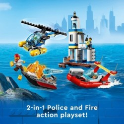 Lego City 60308 Seaside Police and Fire Mission Helicopter Speed Boat 297pcs