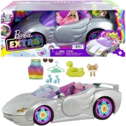 Barbie Extra Sparkly Silver 2 Seater Car Vehicle With Rolling Wheels Puppy Toys