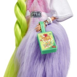 Barbie Extra Doll 11 Neon Green Hair Twisted Ponytail Oversized Tee Pet Parrot