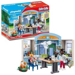 Playmobil City Life Vet Clinic Play Box - 70309 Pet Doctor Cat Dog 59 pcs Toys