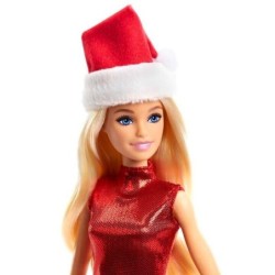 BARBIE Santa Doll Wearing Festive Red, Teddy, Present Christmas Gift Holiday