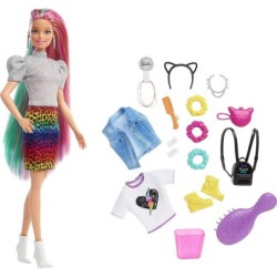 Barbie Leopard Rainbow Hair Doll Shaved Colour-change Hair Feature Toys Gift