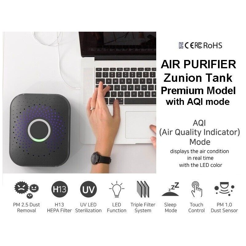 Air Purifier TANK PREMIUM Dust Virus H13 HEPA Filter UV-C Portable KOREA Black