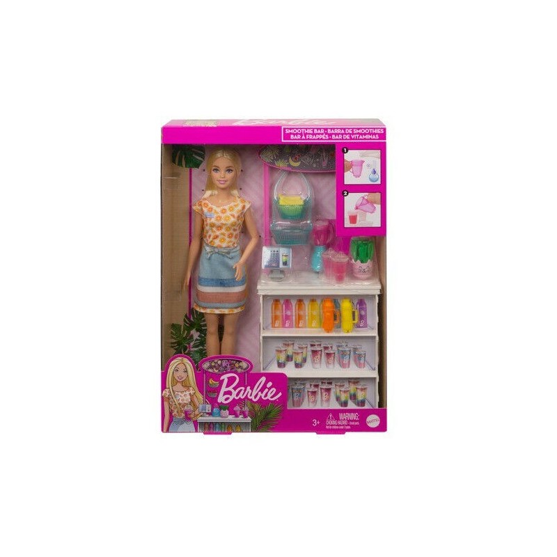 Barbie Smoothie Bar Playset Blonde Doll + Colour Change Cups Fruit Toy Gift Girl