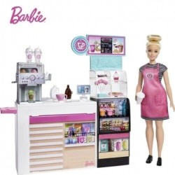 Barbie Coffee Shop Playset + Doll Cafe Barista Pretend Play Toy Gift Girl 20+pcs