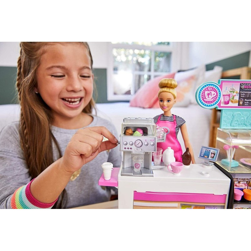 Barbie Coffee Shop Playset + Doll Cafe Barista Pretend Play Toy Gift