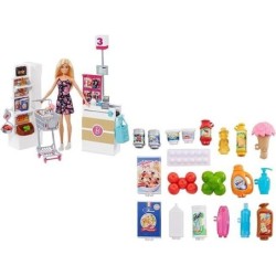 Barbie Supermarket Playset Barbie Blonde Doll 25+ pcs Shop Trolley Toy Girl Gift