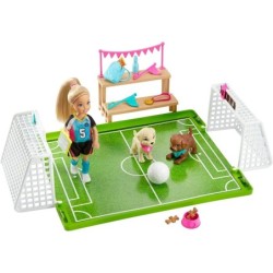 Barbie Chelsea Soccer Playset Kicking Action 6" Doll Football Dog Puppy Gift Toy