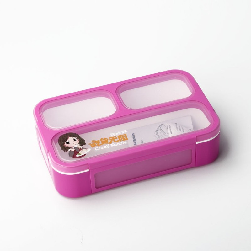 Bento Lunch Box Pink 540ML 3 Comp + spork Leakproof  BPA Free Microwavable