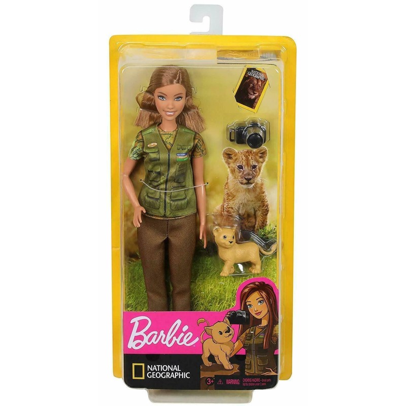 Barbie National Geographic Doll *PHOTOJOURNALIST* Baby Lion Cub Camera Toys Girl