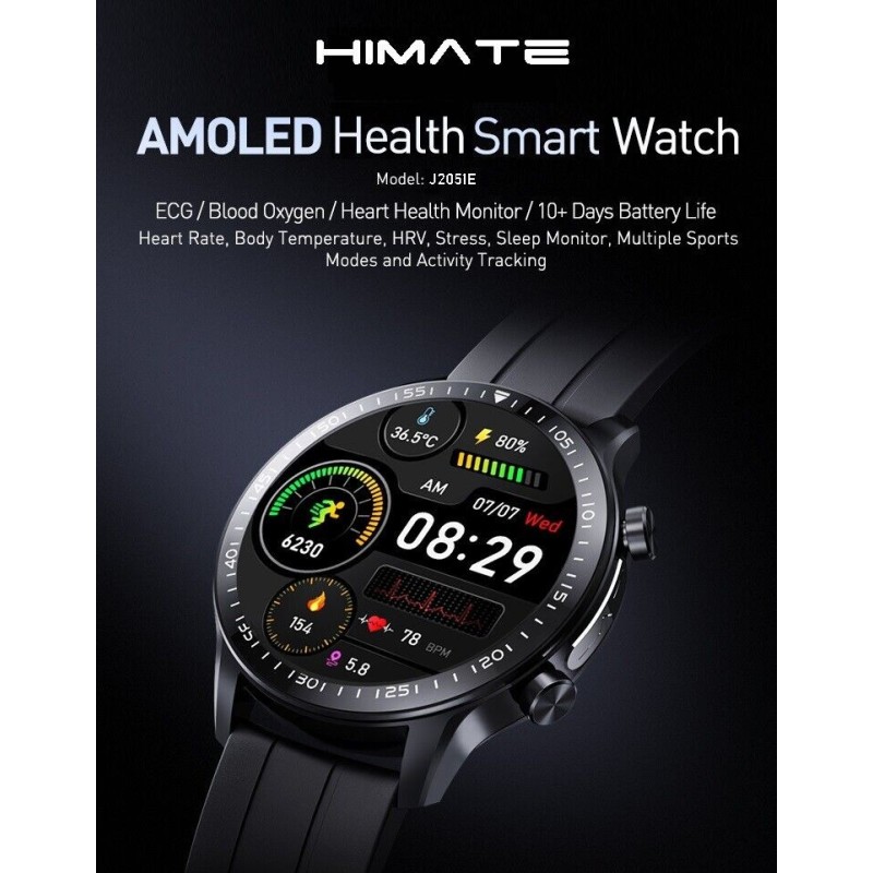 HIMATE J2051E Health Smart Watch HD AMOLED Temperature ECG SpO2 Sleep Tracker