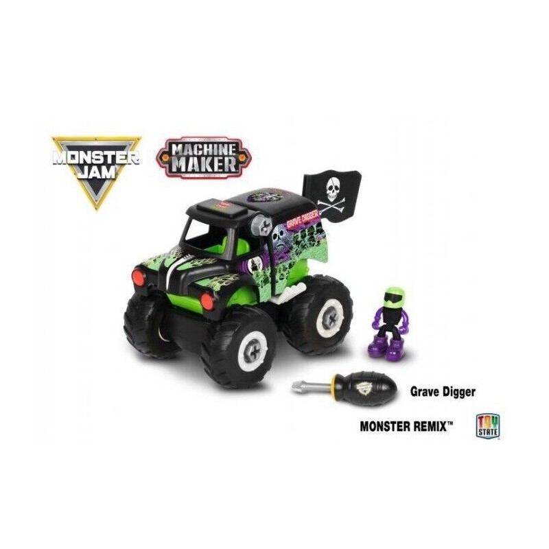 Monster Jam Machine Maker GRAVE DIGGER Truck 13 pcs 3+ Toy Build Make Race Car